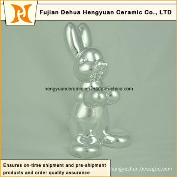 Animal Shaped Ceramic Craft, Plating Sliver Ceramic Rabbit for Easter Decoration